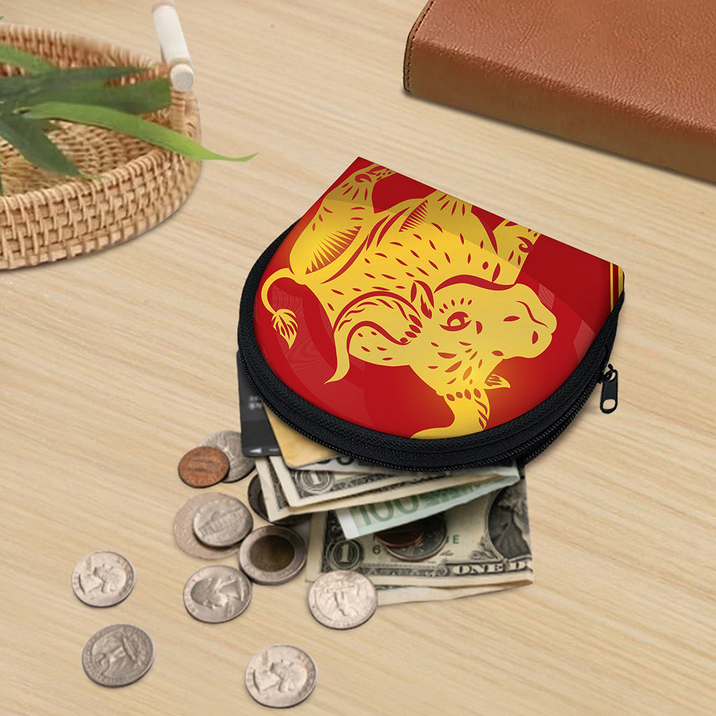 Chinese Ox Zodiac Symbol Print Coin Purse