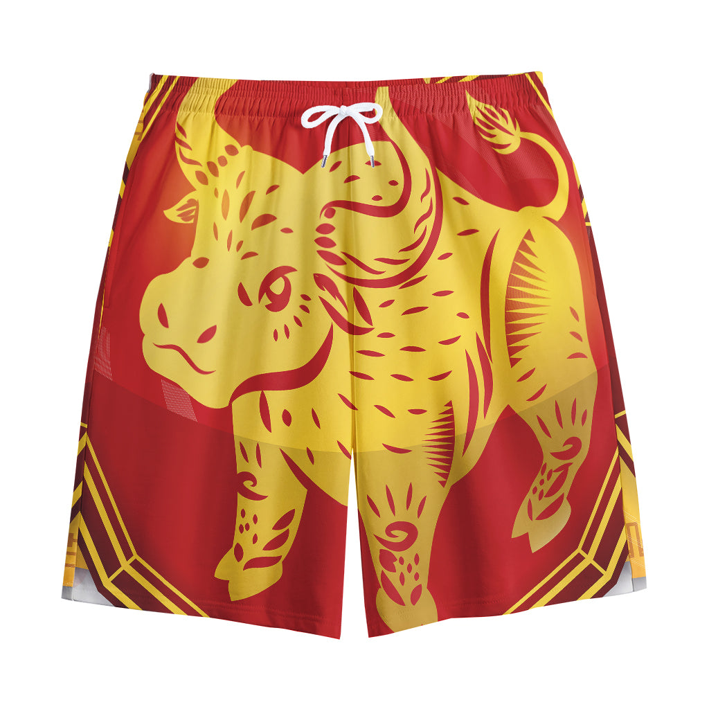 Chinese Ox Zodiac Symbol Print Cotton Shorts