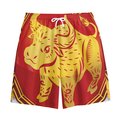 Chinese Ox Zodiac Symbol Print Cotton Shorts