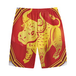 Chinese Ox Zodiac Symbol Print Cotton Shorts