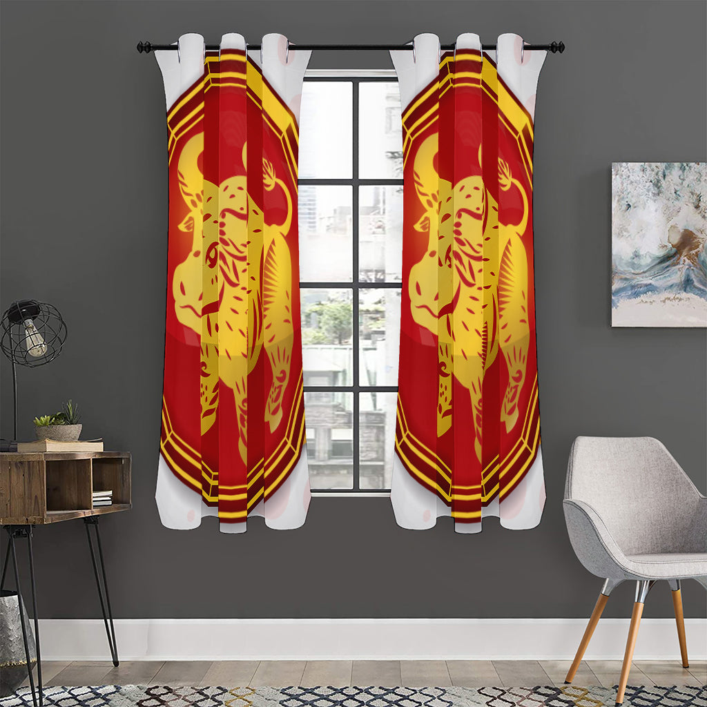 Chinese Ox Zodiac Symbol Print Curtain
