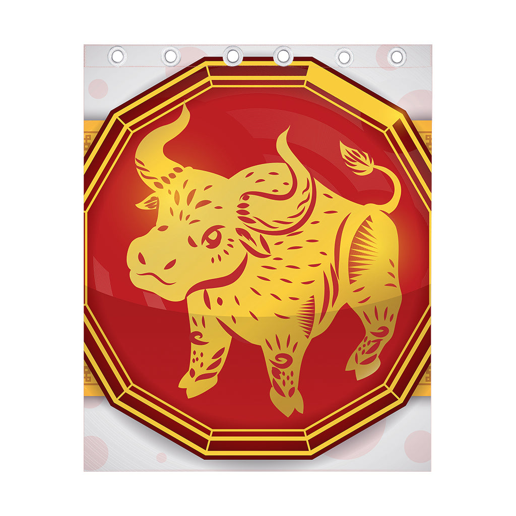 Chinese Ox Zodiac Symbol Print Curtain