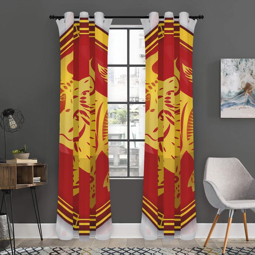 Chinese Ox Zodiac Symbol Print Curtain