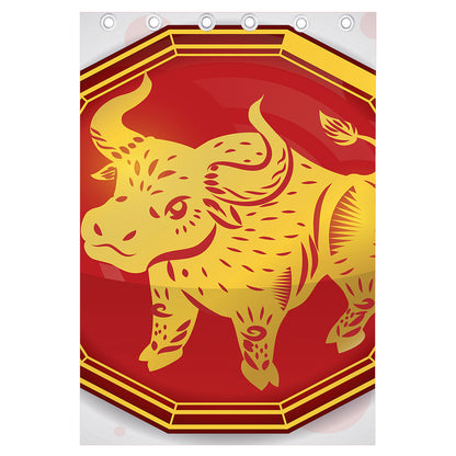 Chinese Ox Zodiac Symbol Print Curtain