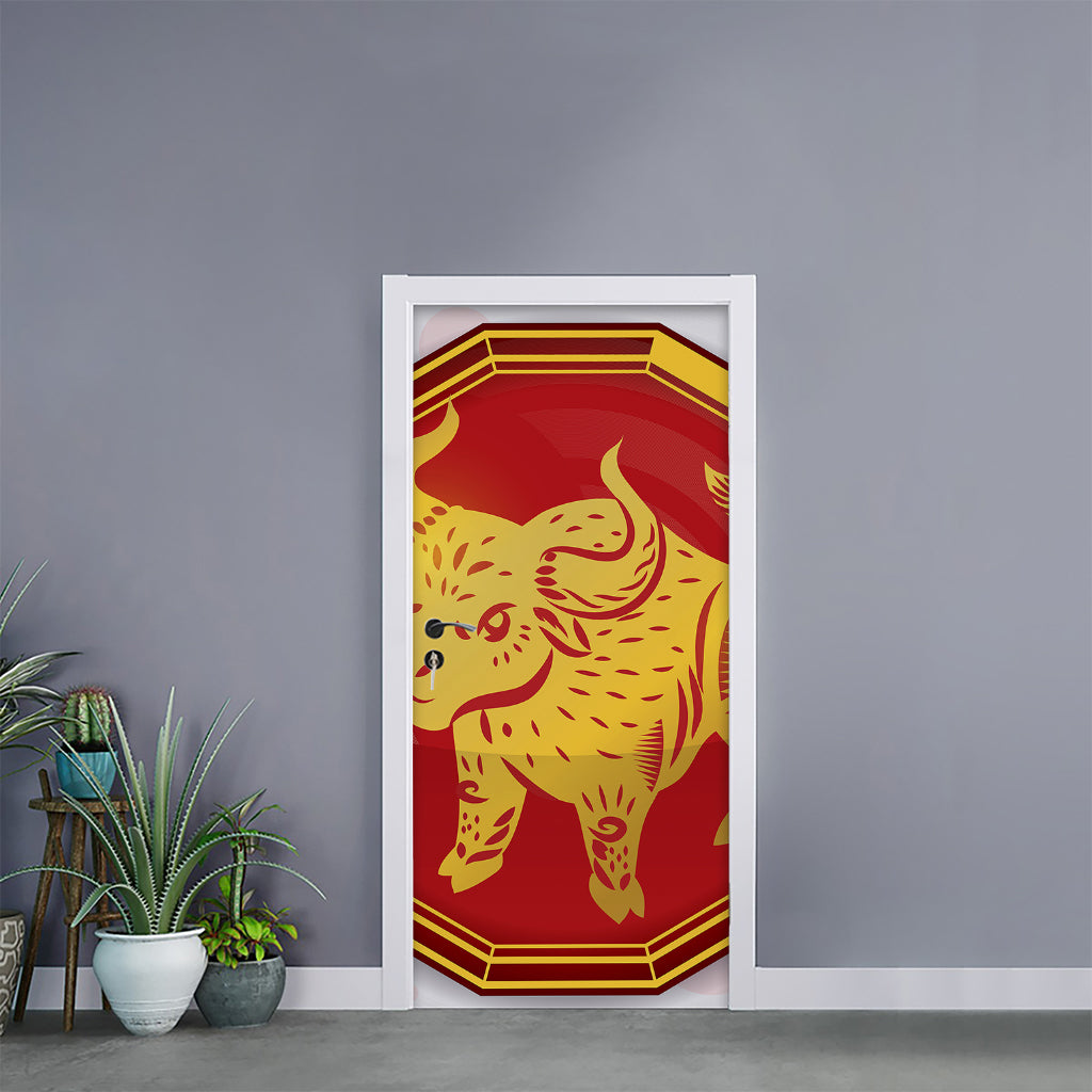 Chinese Ox Zodiac Symbol Print Door Sticker