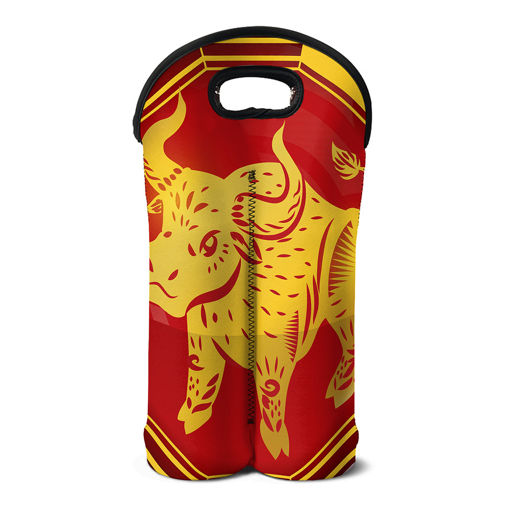 Chinese Ox Zodiac Symbol Print Double Neoprene Wine Tote