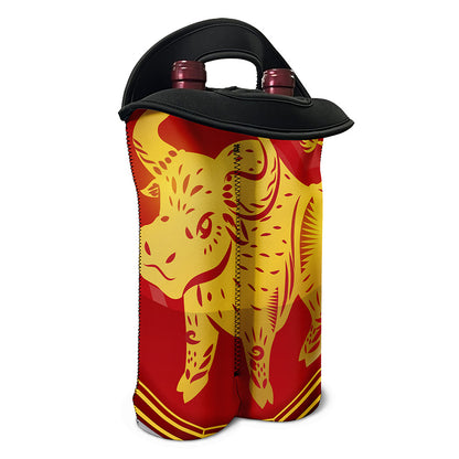 Chinese Ox Zodiac Symbol Print Double Neoprene Wine Tote