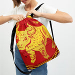 Chinese Ox Zodiac Symbol Print Drawstring Backpack