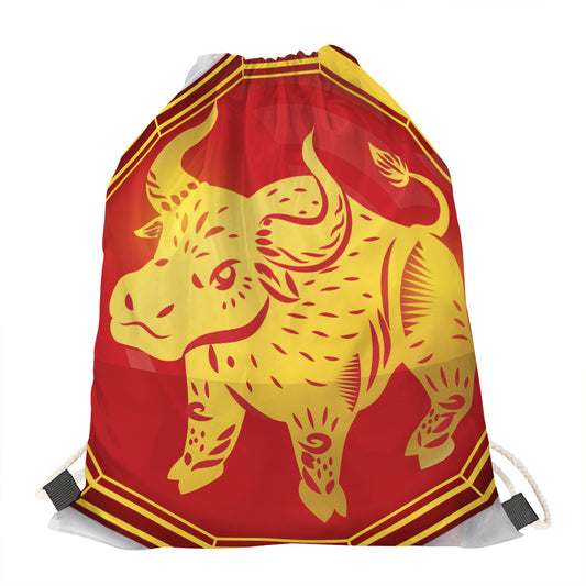 Chinese Ox Zodiac Symbol Print Drawstring Bag