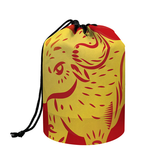 Chinese Ox Zodiac Symbol Print Drawstring Makeup Bag