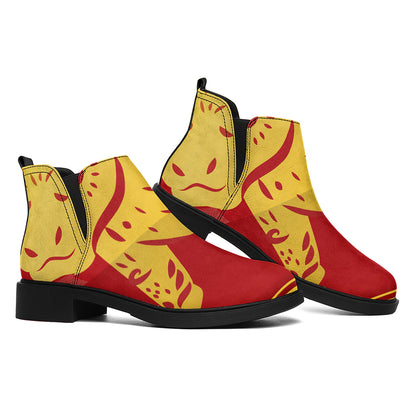 Chinese Ox Zodiac Symbol Print Flat Ankle Boots