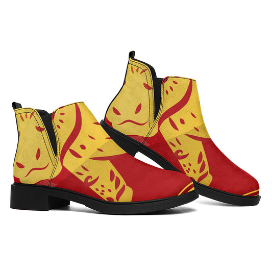 Chinese Ox Zodiac Symbol Print Flat Ankle Boots