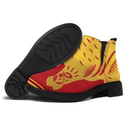 Chinese Ox Zodiac Symbol Print Flat Ankle Boots
