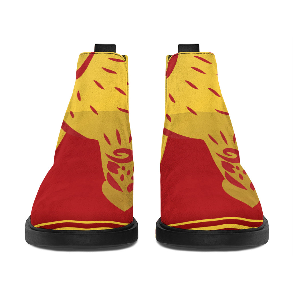 Chinese Ox Zodiac Symbol Print Flat Ankle Boots