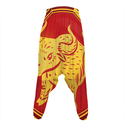 Chinese Ox Zodiac Symbol Print Hammer Pants