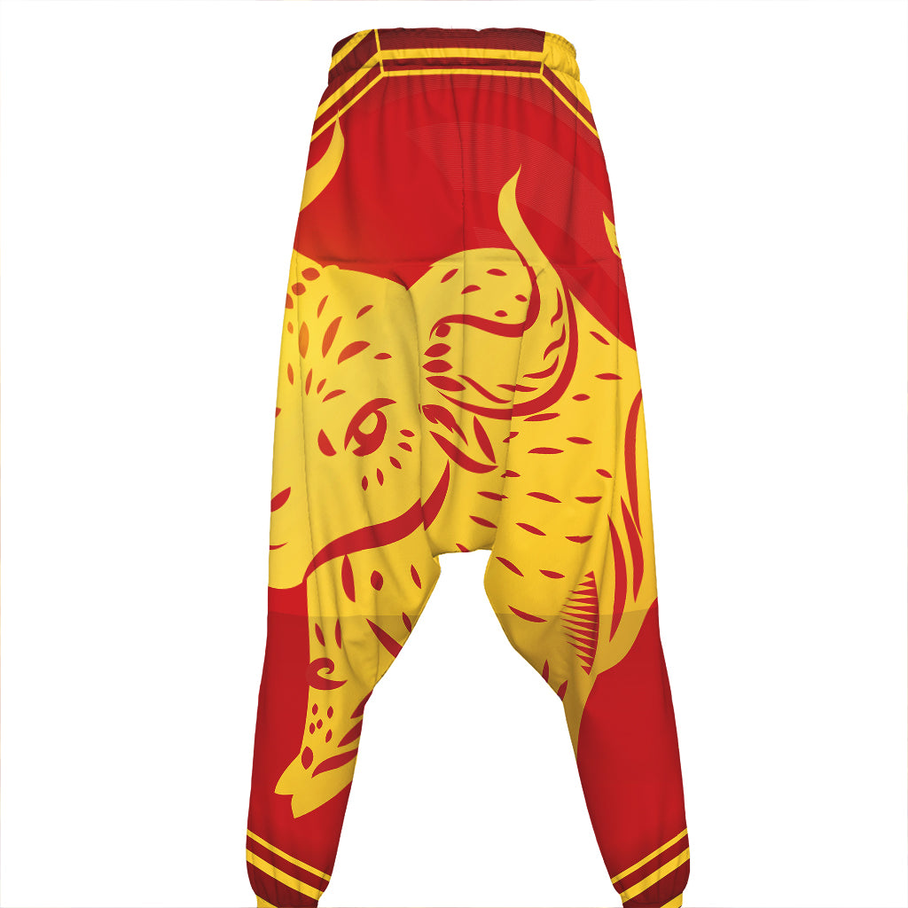 Chinese Ox Zodiac Symbol Print Hammer Pants
