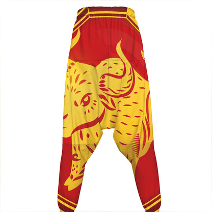 Chinese Ox Zodiac Symbol Print Hammer Pants