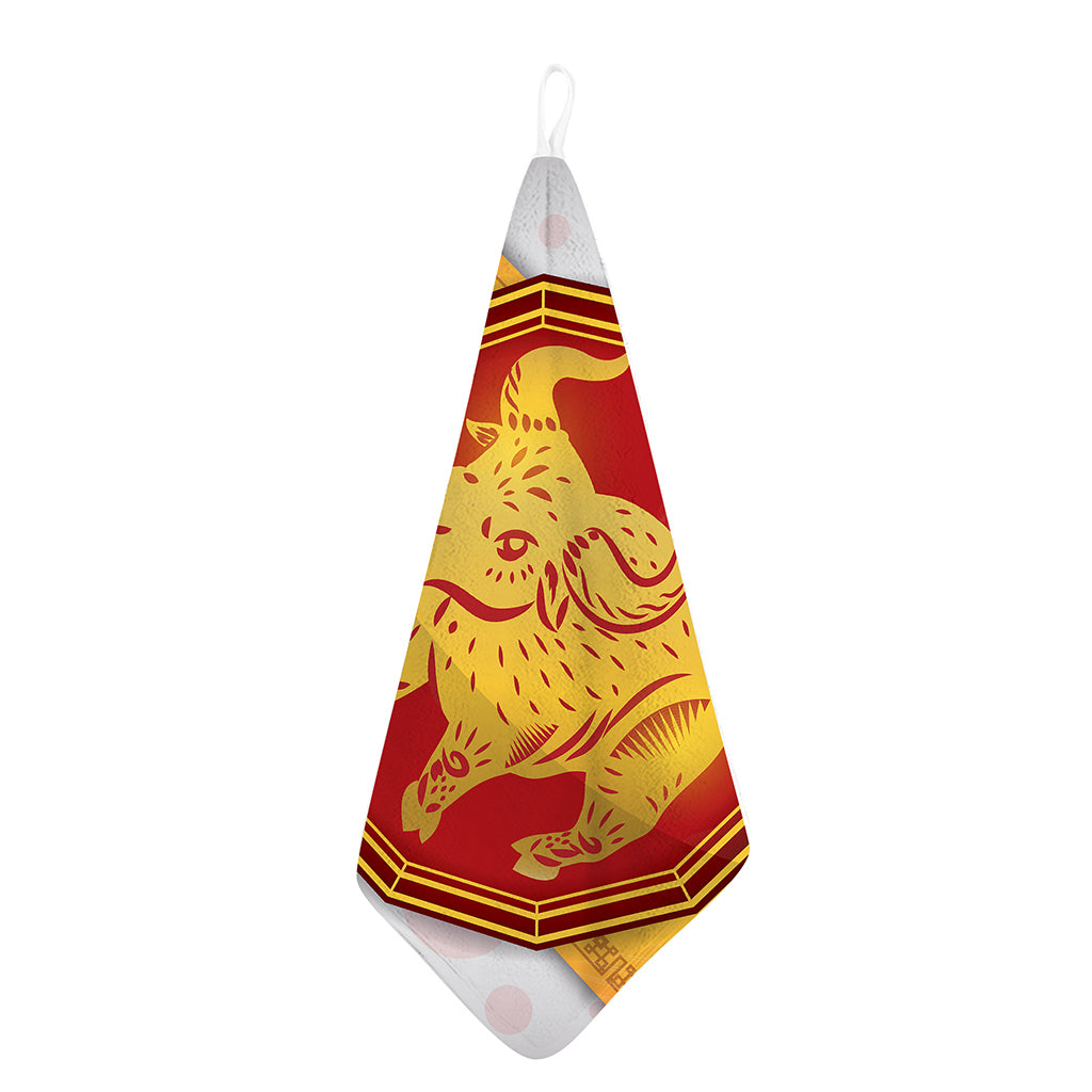 Chinese Ox Zodiac Symbol Print Hand Towel