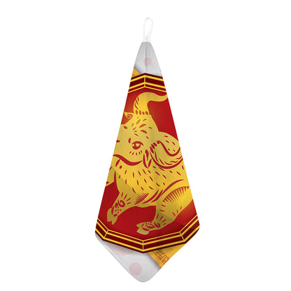 Chinese Ox Zodiac Symbol Print Hand Towel