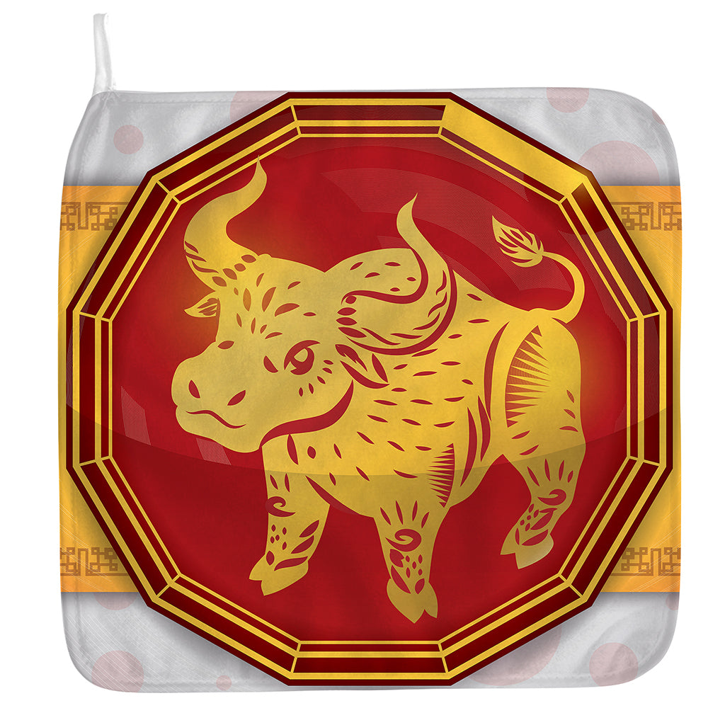 Chinese Ox Zodiac Symbol Print Hand Towel