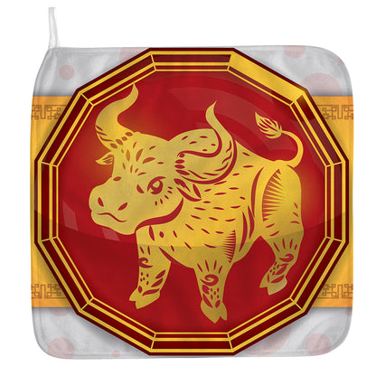 Chinese Ox Zodiac Symbol Print Hand Towel