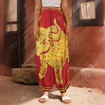 Chinese Ox Zodiac Symbol Print Harem Pants