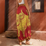Chinese Ox Zodiac Symbol Print Harem Pants
