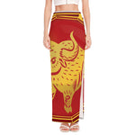 Chinese Ox Zodiac Symbol Print High Slit Maxi Skirt