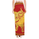 Chinese Ox Zodiac Symbol Print High Slit Maxi Skirt