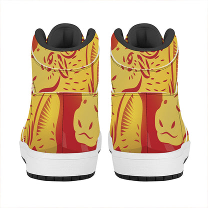 Chinese Ox Zodiac Symbol Print High Top Leather Sneakers