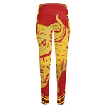 Chinese Ox Zodiac Symbol Print High-Waisted Pocket Leggings