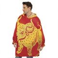 Chinese Ox Zodiac Symbol Print Hoodie Blanket