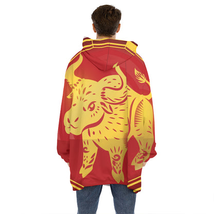 Chinese Ox Zodiac Symbol Print Hoodie Blanket