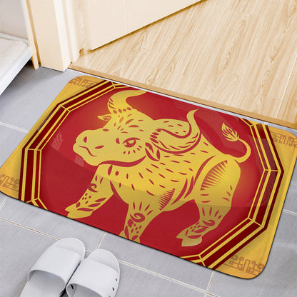 Chinese Ox Zodiac Symbol Print Indoor Door Mat