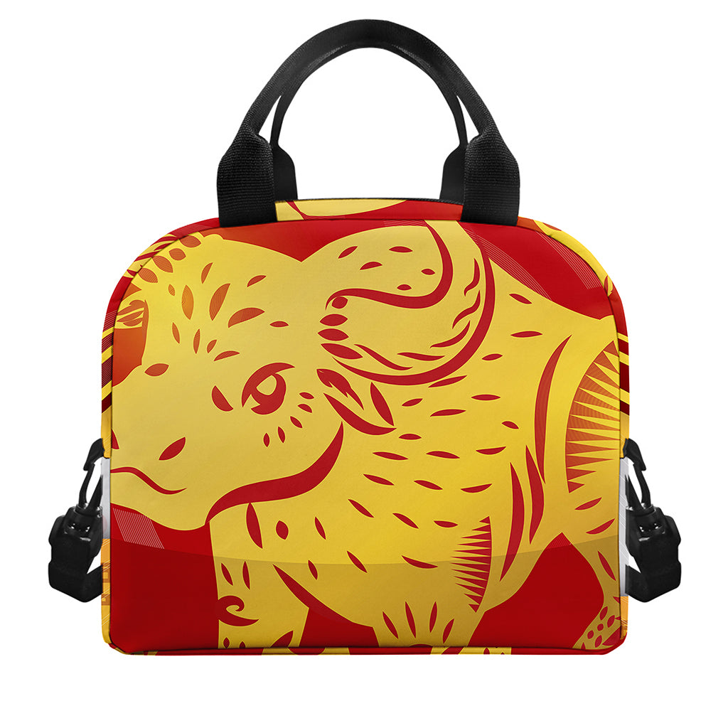 Chinese Ox Zodiac Symbol Print Insulated Lunch Bag