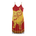 Chinese Ox Zodiac Symbol Print Jersey Midi Cami Dress