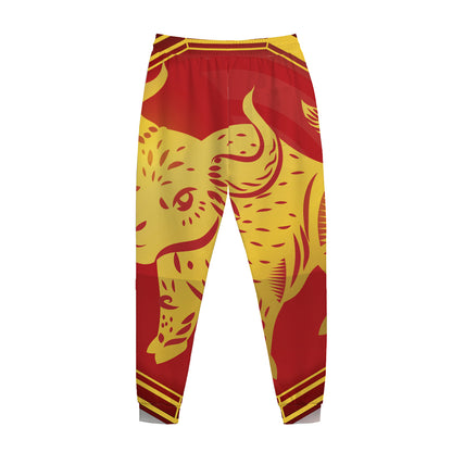 Chinese Ox Zodiac Symbol Print Jogger Pants