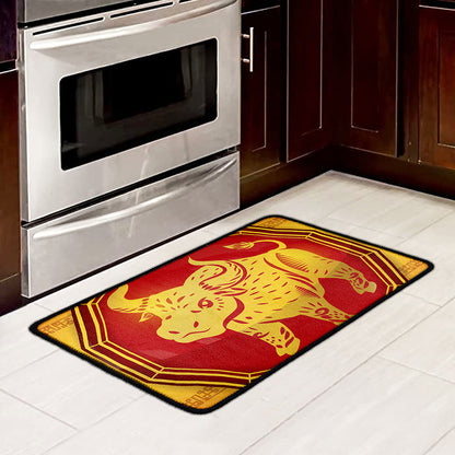 Chinese Ox Zodiac Symbol Print Kitchen Mat