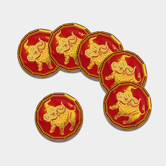 Chinese Ox Zodiac Symbol Print Leather Coaster Set