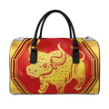 Chinese Ox Zodiac Symbol Print Leather Duffel Bag