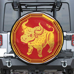 Chinese Ox Zodiac Symbol Print Leather Spare Tire Cover
