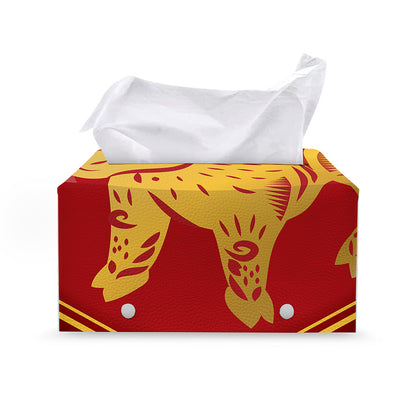 Chinese Ox Zodiac Symbol Print Leather Tissue Box Cover