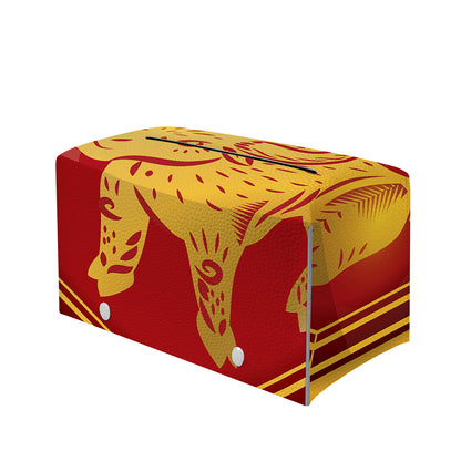 Chinese Ox Zodiac Symbol Print Leather Tissue Box Cover