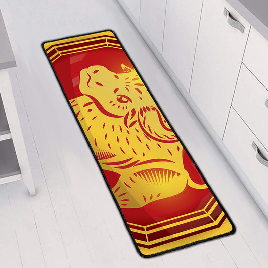 Chinese Ox Zodiac Symbol Print Long Kitchen Mat