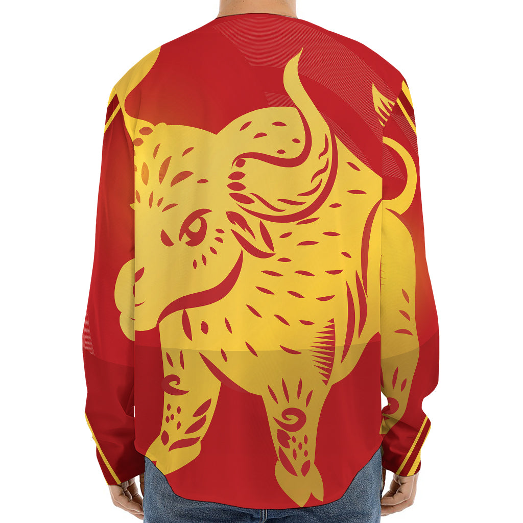 Chinese Ox Zodiac Symbol Print Long Sleeve Baseball Jersey