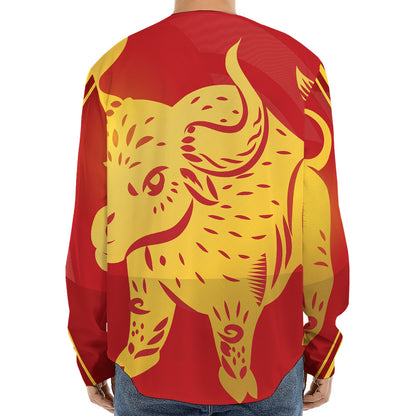 Chinese Ox Zodiac Symbol Print Long Sleeve Baseball Jersey