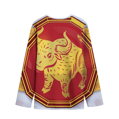 Chinese Ox Zodiac Symbol Print Long Sleeve Short Coat