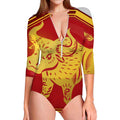 Chinese Ox Zodiac Symbol Print Long Sleeve Swimsuit