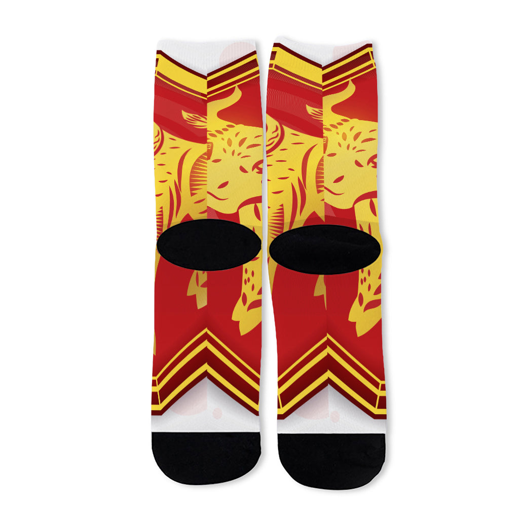 Chinese Ox Zodiac Symbol Print Long Socks