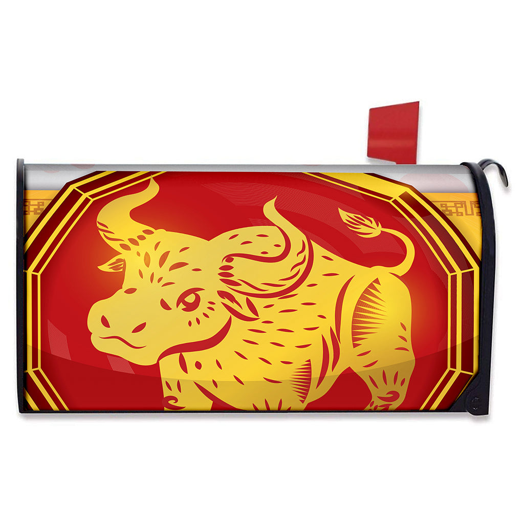 Chinese Ox Zodiac Symbol Print Mailbox Cover